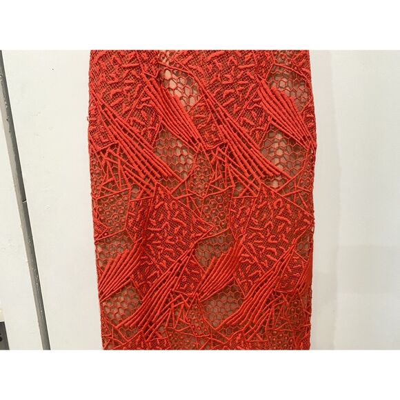 Manning Cartell Dress Red Lace sheath Medium Midi Gallery View Embroidered - Picture 12 of 16